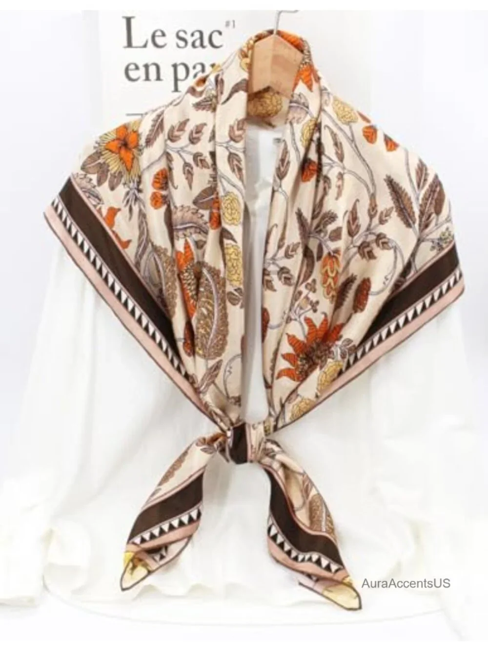 100% Silk Large Square Shawl - Multipurpose Hair Wrap, Scarf, Bandana